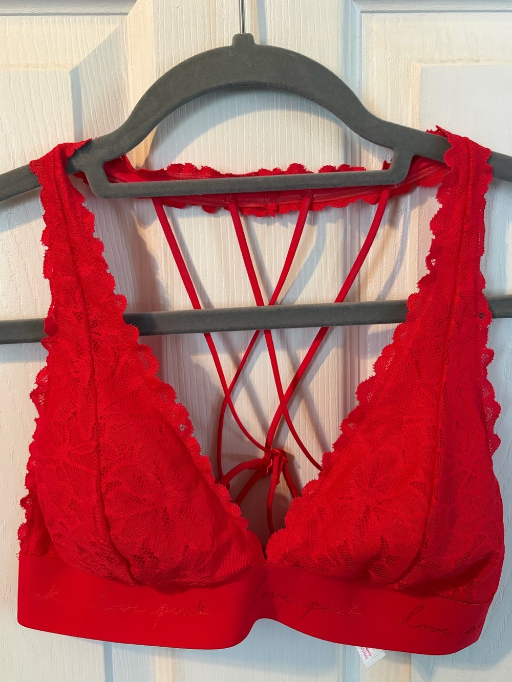 Love Pink by Victoria's Secret Red Lace Bralette with Strappy Back Size Small